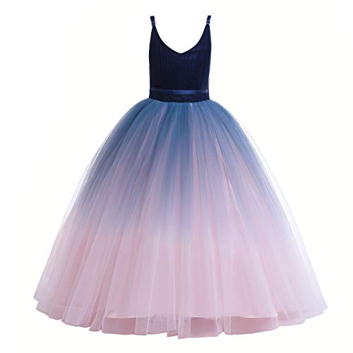 Image of Glamulice Flower Girls Spaghetti Strap Tulle Dress Long A Line Wedding Pageant Dresses Princess Birthday Party Ball Gown