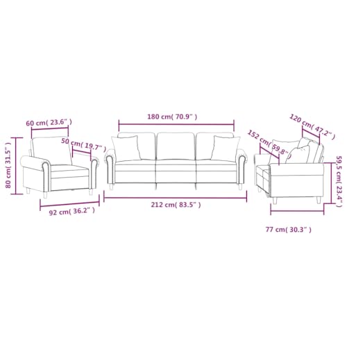 vidaXL Sofagarnitur 3-TLG., Sessel Couch mit Kissen, Sofa Wohnzimmersofa mit Armlehnen, Couchgarnitur Designsofa Sitzmöbel Polstermöbel, Dunkelgrau Samt – Bild 4