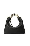 DORIS&JACKY Small Top Handle Clutch Bag Women Designer Goatskin Crossbody Purse With Pearl Handle And Detachable Metal Chain (Black)