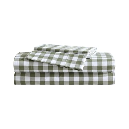 Image of Eddie Bauer - Queen Sheet Set, Crisp & Cooling Sheets w /a Naturally Smooth Cotton Percale Lightweight Feel - Matching Pillowcases & Deep Pocket Fitted Sheet (Preston Check Green)