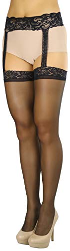Tobeinstyle Women's All-In-1 Lace Garter Belt Sheer Backseam Stockings - Black - Os #TOP6
