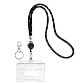 Acceda fácilmente a sus identificaciones/pase sus tarjetas de identificación: la ventana transparente facilita el escaneo de identificaciones o tarjetas que tienen un código de barras. Con una línea duradera de 40 cm que se extiende y regresa con facilidad, no debe preocuparse por los inconvenientes o enganches. El porta tarjetas identificativas rigida 1 puede tener varias tarjetas de crédito estándar 2 o artículos pequeños similares.