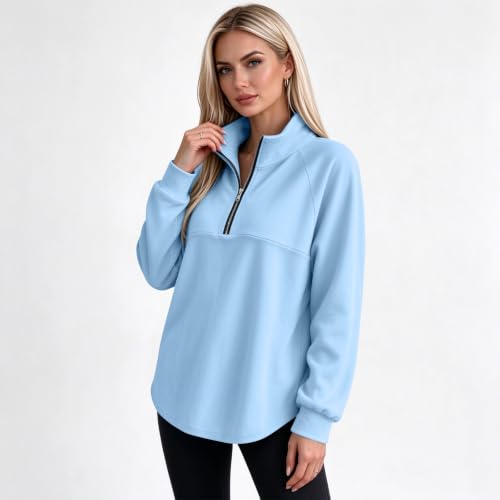Womens Quarter Zip Sweatshirt Cozy Drop Shoulder Mockneck Fleece Pullover - image 2
