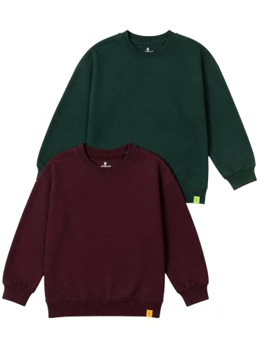 Image of KiddoPanti Boys Solid Round Neck Full Sleeve Fleece Sweatshirt | 60% Cotton 40% Polyester | Soft Warm Winter Pullover | Ribbed Cuffs & Hem | Casual Winter Sweatshirt for Kids