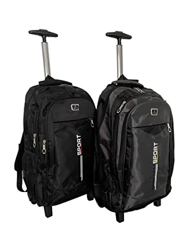 RHP Mochila con función trolley – con ruedas para tirar con compartimento para portátil para escuela, universidad, excursiones o compras, maletín de viaje, Negro