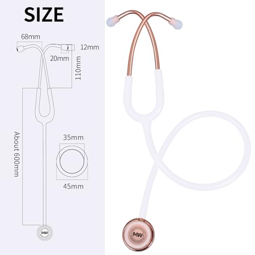 MaiWieel-Classic Monitoring Stethoscope Professional Dual Head Rose Gold Stethoscopes For Nurse,Doctor,Vet,Home Medical,EMT,Double-Sided Stainless Chestpiece,Flexible Tubing & Soft Sealing Eartips(White Gold)