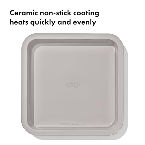 OXO Good Grips Non-Stick Pro Ceramic Coated Metal Bakeware 9” Square Cake Pan – Biscuit - Image 5