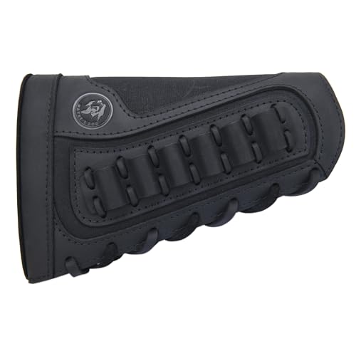 WAYNE'S DOG Canvas Leather Recoil Reducing Pad Stock Extension Cover Buttstock Cheek Rest with Rifle Shell Holder (.308 .30-06 .44MAG .45-70, Black)