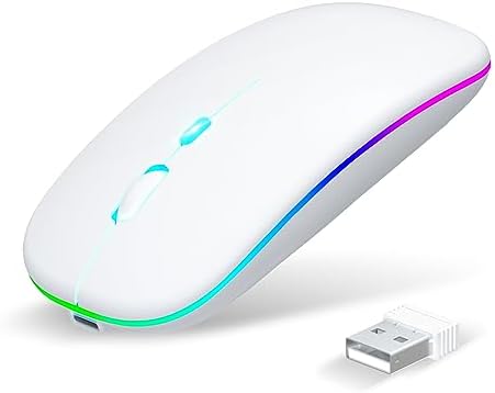 （07:30時点） マウス 無線 Bluetooth 5.2 【Type-C充電式 ＆ 静音】 ワイヤレスマウス 薄型 小型 パソコン 瞬時接続 省エネ 高感度 ブルートゥース ゲーミングマウス 2.4GHz 3段階DPI切替 2台デバイス同時接続 7色ライト 500mAhバッテリー 光学式 高耐久性 mac/ノートパソコン/タブレット/ipad 対応(White)