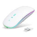 マウス 無線 Bluetooth 5.2 【Type-C充電式 ＆ 静音】 ワイヤレスマウス 薄型 小型 パソコン 瞬時接続 省エネ 高感度 ブルートゥース ゲーミングマウス 2.4GHz 3段階DPI切替 2台デバイス同時接続 7色ライト 500mAhバッテリー 光学式 高耐久性 mac/ノートパソコン/タブレット/ipad 対応(White) image