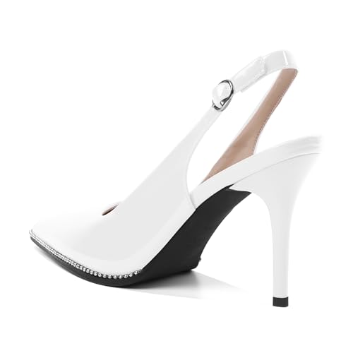 Image of SAMMITOP Women Slingback Heels Stilettos Closed Pointed Toe High Heel Silver Beaded Pumps Comfortable 3.5 Inch High Heels for Women Dressy Shoes