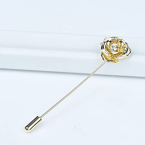 Image of Crystal Alloy Rose Flower Lapel Pins Button Pin Groom Boutonniere for Wedding Floral Brooch Pin Set for Women Men