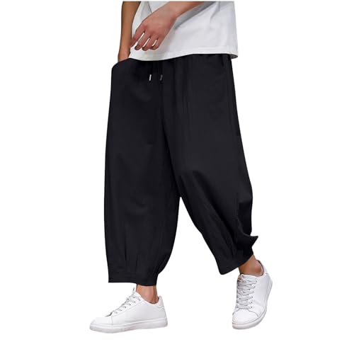 Xiaojmake Men Capri Pants Casual Lightweight Loose Lounge Harem Pant Elastic Waist Baggy Travel Beach Pants Cropped Trousers