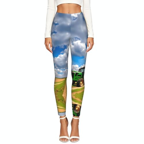 Ropa de gimnasio de compresión suave de mujer con estampado de tractor azul 2