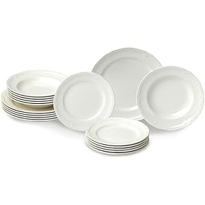 Villeroy & Boch Manoir 18-Piece Dinnerware Set, Plates & Bowls, Premium Porcelain, Made in Germany, White, Large