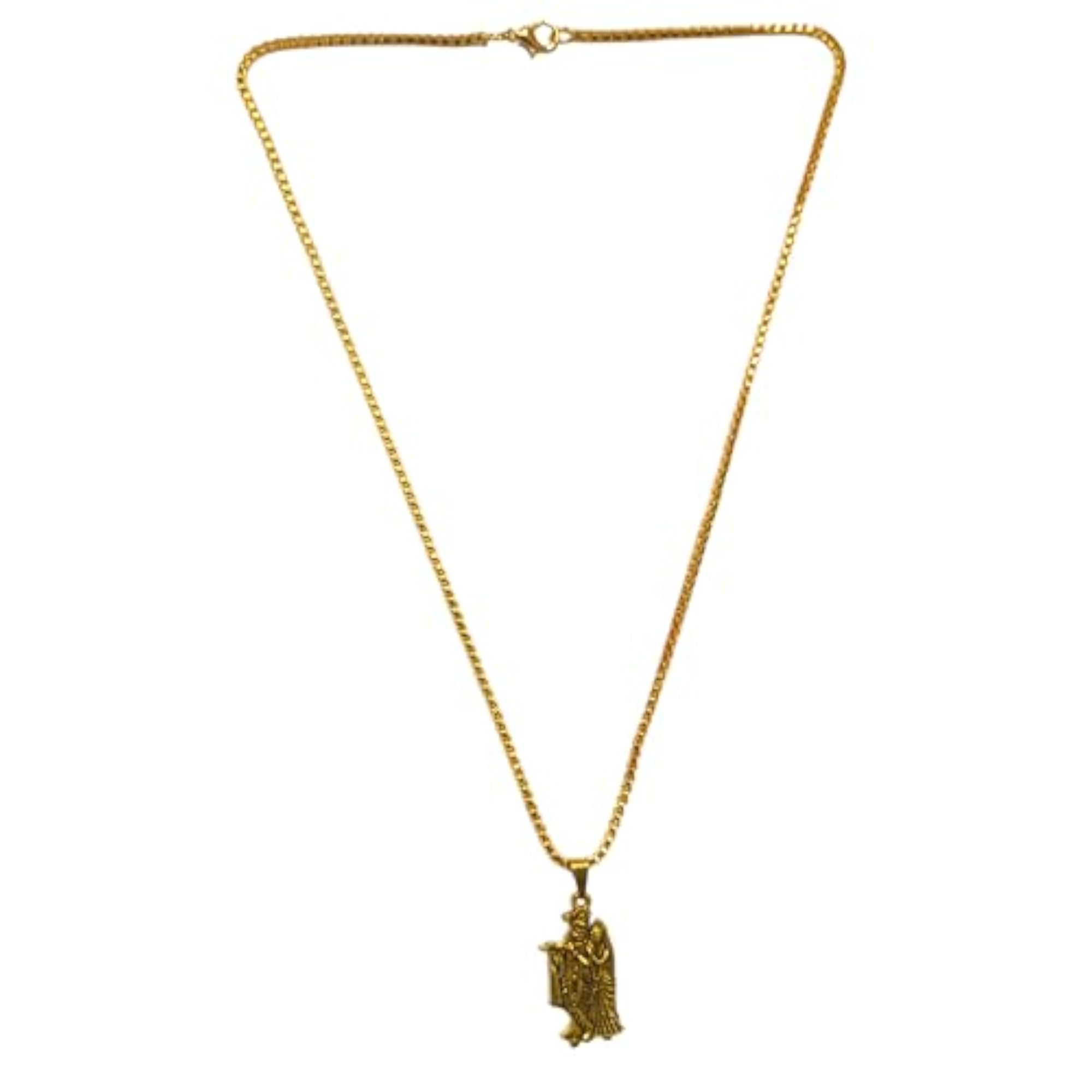 Gold Plated Radha Krishna Pendant with Sleek Box Chain