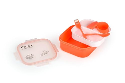 Image of KITNET Hungry Bento Lunch Box for Kids & Adults | Leakproof, 4-Compartment Tiffin with Spoon & Fork | BPA-Free, Microwave & Dishwasher Safe Pink