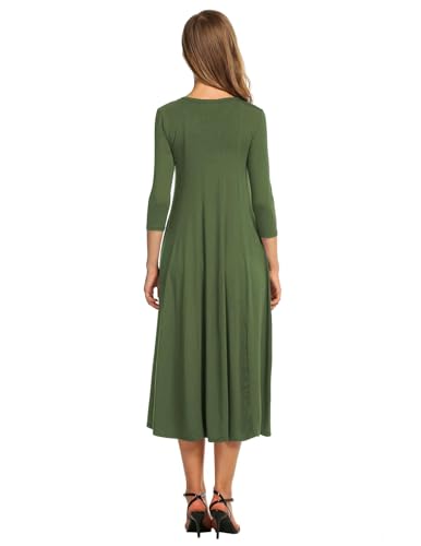 Image of HOTOUCH Women's 3 /4 Sleeve A-line and Flare Midi Long Dress