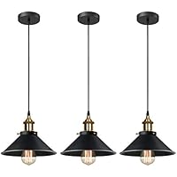 iDEGU 3 Piezas Lámparas Colgantes Vintage, 22CM Lámparas de Techo Retro de Metal Estilo Edison Industrial E27 Iluminación Luz de Techo Colgante para Comedor, Cocina, Salón, Bar, Restaurante (3x Negro)