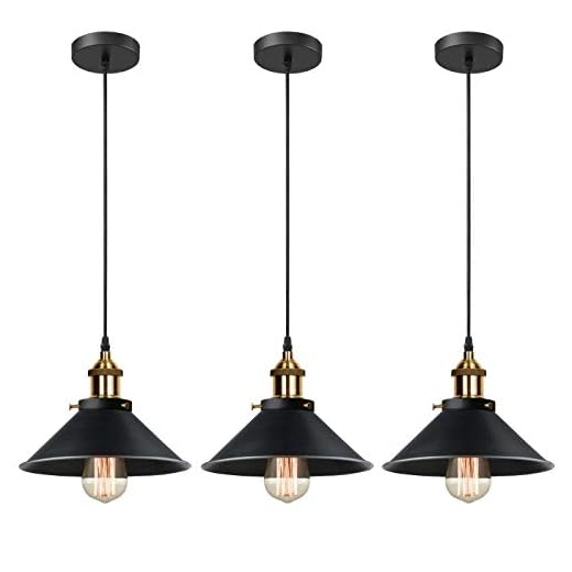 iDEGU 3x Retro Suspension Luminaire Industriel Design Edison Luminaire Plafonnier E27 Lustre Suspension en Métal, Ø 22cm (3 PACK Noir)