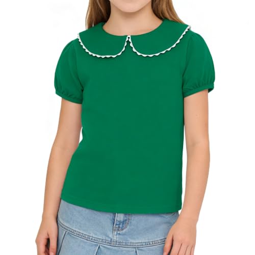 Image of LYSMuch Girl Short Sleeve Peter Pan Collar Shirt Kid School Polo Shirt