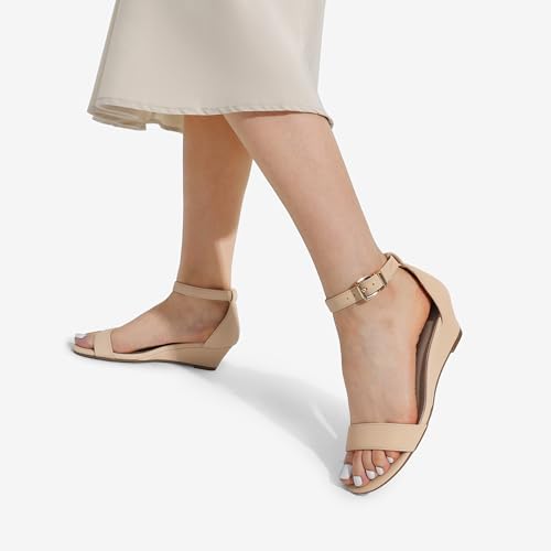 Dream Pairs 58893-INGRID- NUBUCK-SZ-8 Women'S Ingrid Ankle Strap Low Wedge Sandals Party Bridal Dress Wedding Shoes,Size 8,Nude/Nubuck,Ingrid thumb #4
