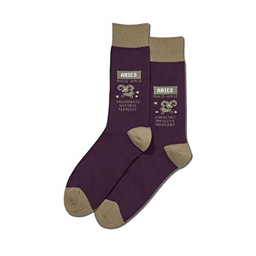 Hot Sox Mens Aries Zodiac Crew Socks, Mens Shoe Size 6-12.5, Dark Purple