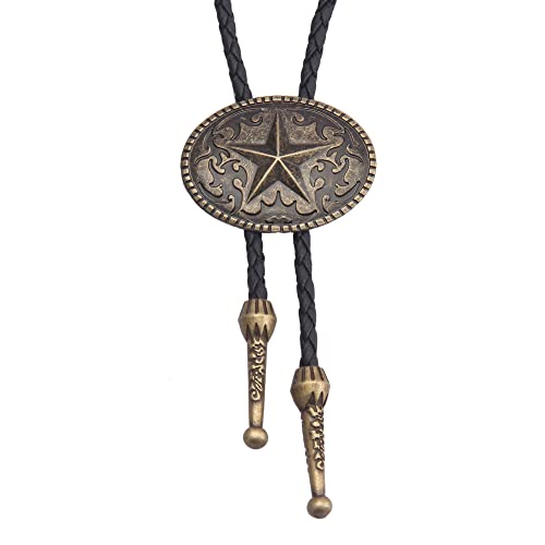 Image of GelConnie Bolo Ties for Men Women Western Cowboy Tie Mens Western Necklace Leather Necktie Gold Bolero Tie Cowboy Necklace