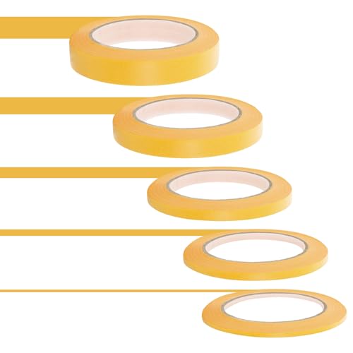 Fyrdm 5 Pièces Ruban Vinyle Pour Masquage de Précision, 3/5/7/10/15mm Rubans de Masquages Fine Line, Rouleaux de Ruban de Masquage per Projets de Bricolage, Surfaces Pour Nail Art, Sections D'agenda