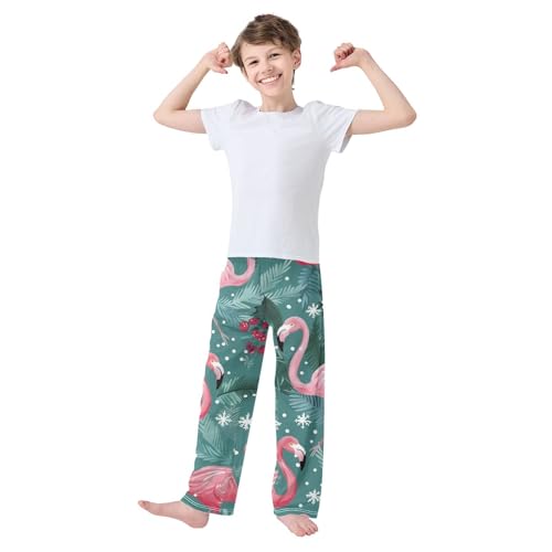 Xmas Flamingo Berry Boys Long Pants Soft Trousers Elastic Waist Kids Lounge Bottoms with Pockets S-XL2