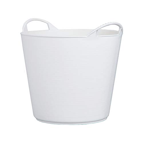 RED HOG Container Bucket Basket Flexible Flexi Multifunctional, Ecurie, Jardin, Garage, Alimentation Animale, Stockage, Transport, Arrosage, Lavage, Résistance 120 kg, 34x29,5x26,5cm 26L Blanc