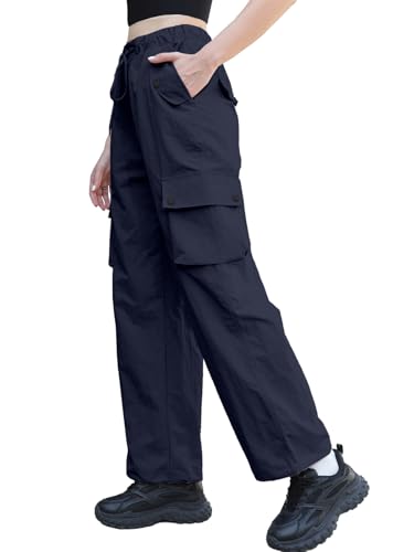 Image of Cromoncent Cargo Pants Girls & Women Parachute Pants Y2K Baggy Rave Clothes Waterproof with Pockets, 6 Years - 3XL
