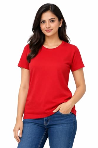 Image of Hangout Hub HH95 Tshirt for Womens | Regular Fit | Super Combed Cotton Women T-Shirt | Solid Plain Tees | Round Neck T Shirt | Half | Pack of 2 | 3 | 4 | 5 | 6