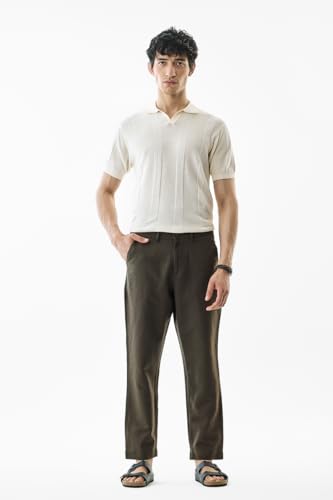 Image of SNITCH Men Trousers | Slim Fit Mid Rise Solid Design | Rayon Blend with Medium Stretch & Smooth Texture | Button & Zip Closure for Casual & Office Wear