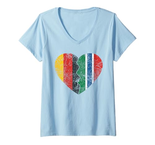 Mujer Gambian German Flag Heart | Alemania Gambia Flag Roots Camiseta Cuello V