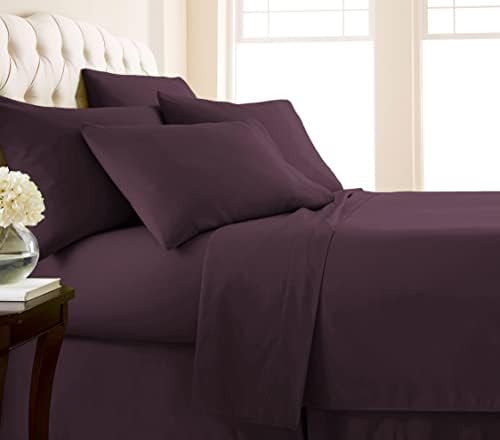 SouthShore FINE LIVING Vilano Springs, 6-Piece, 21-in Extra Deep Pocket Sheet Set, Premium Quality, Easy Care, Shrinkage Free Sheet Set with 1 Flat Sheet, 1 Fitted Sheet, 4 Pillowcases, Purple, King