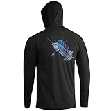 Palmyth Fishing Hoodie for Men Long Sleeve Sun Protection UV UPF 50+ Shirts (Black/Swordfish Splashing, L)