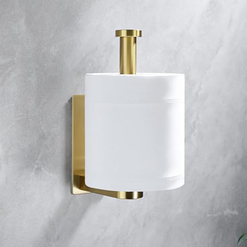 YIGII Adhesive Toilet Paper Holder - Self Adhesive Toilet Paper Roll Holder Wall Mount for Bathroom, Premium Thicken Brushed Brass Stainless Steel, Rustproof