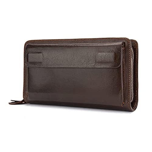 Wallet Genuine Leather Wallet Large Capacity Coin Purses Zipper Men's Card Holder for Storing Credit Card Change Coins Pocket Tear-Resistant,Brown,12x21cm3