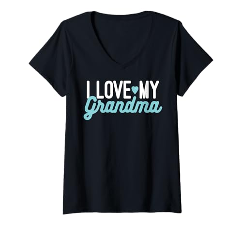Damen Trendy I Love My Grandma T-Shirt mit V-Ausschnitt