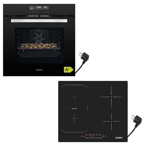 KB ELEMENTS Autarkes Juego de fogones empotrados de 60 cm con función Air Fry, placa de inducción de 59 cm, placa de inducción con enchufe, barbacoa de clase energética A+, 14 funciones