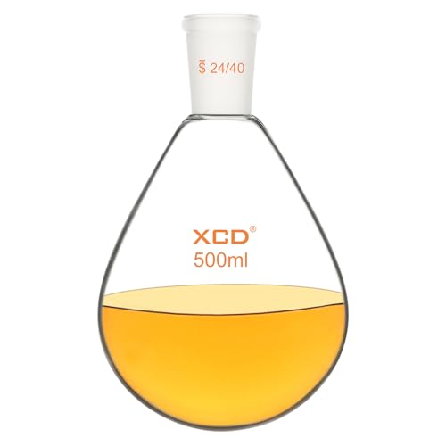 XCD Glass Recovery Evaporator Flask, Heavy Wall Single Neck Borosilicate Glass Recovery Flask with 24/40 Outer Joint for Rotary Evaporators, 500 ml