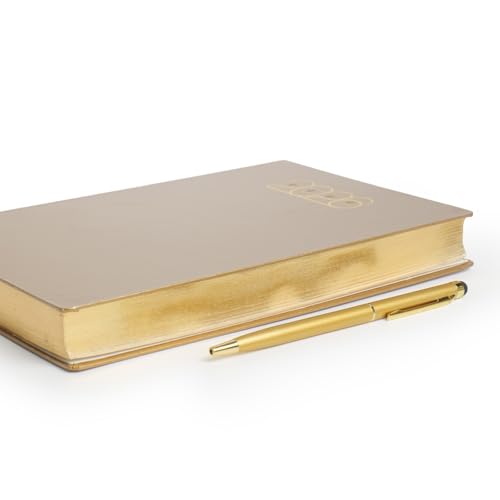 Image of Mahavir Millennium 2026 Diary | A5 Size New Year Diary with Stylus Pen | 424 pages | One-Day-to-a-Page New Year Diary with Satin Ribbon Bookmark | Gilt Edge, 70 gsm | Natural Shade Paper | Acrylic Coated Paper - Gold