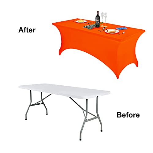 Image of FORLIFE Spandex Table Cover - Fitted 6ft Rectangular Tablecloth, Stretch Patio Cover, Universal for Wedding, Banquet, Party (Neon Orange)