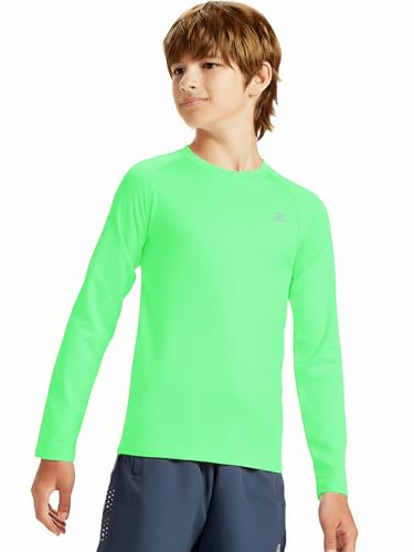 Image of DEVOROPA Youth Boys Compression Shirt Long /Short Sleeve Football Baseball Undershirt Quick Dry Kids Sports Baselayer Crewneck