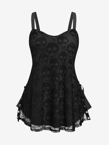 ROSE GAL Womens Plus Size Gothic Skull Lace Overlay Sleeveless Strap Tank Top2