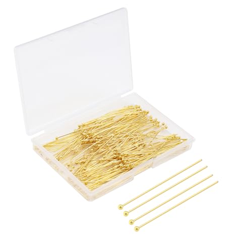 Yumttero 200 Pcs 50mm Straight Ball Pins for Craft Earring Bracelet Necklace Pendant DIY Jewelry Making, Gold Color