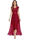 AOCZZ Damen Elegant Abendkleider Hochzeit Party V Ausschnitt Cocktailkleid Maxi Lang Brautjunferkleid Dunkelrot M