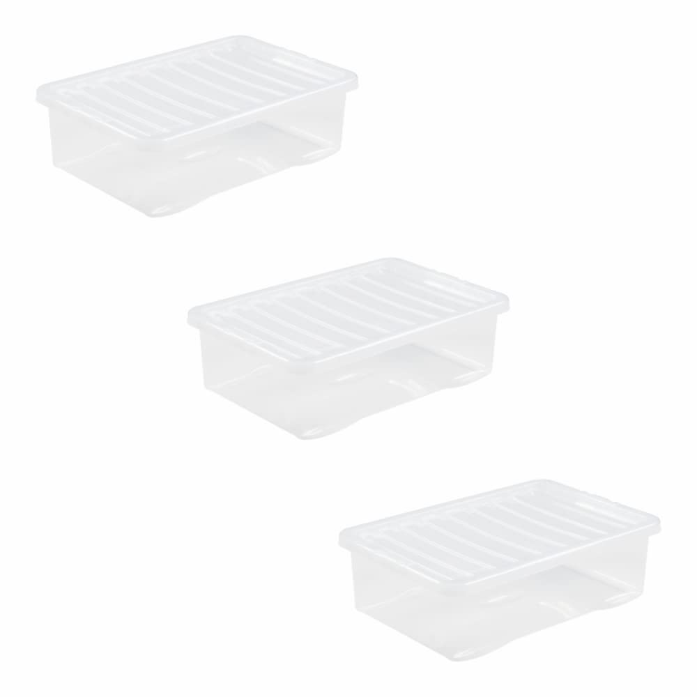 (𝐒𝐞𝐭 𝐨𝐟 𝟑) Clear Plastic Transparent Storage Box with Lid | Crystal Clear Storage Container, Shoe box under bed Storage boxes (32 Litre)