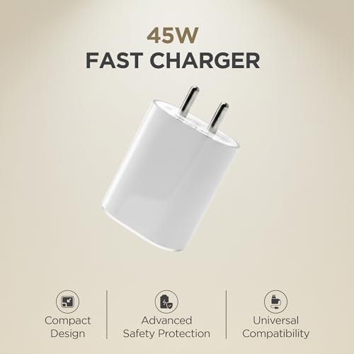 Image of Artifax 45W GaN USB-C Super Fast Charger for Nothing Phone (3) /(2) /(2a) /(1) | PD 3.0 Type-C Single Port Wall Adapter | BIS Certified | 1 Year Warranty | White